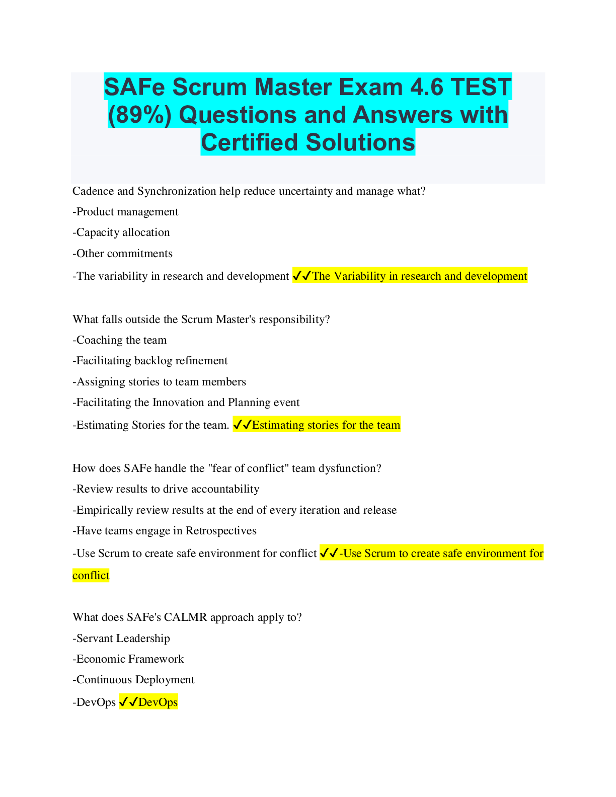 Scrum Master Certified Free Exam Questions & Answers ITExams